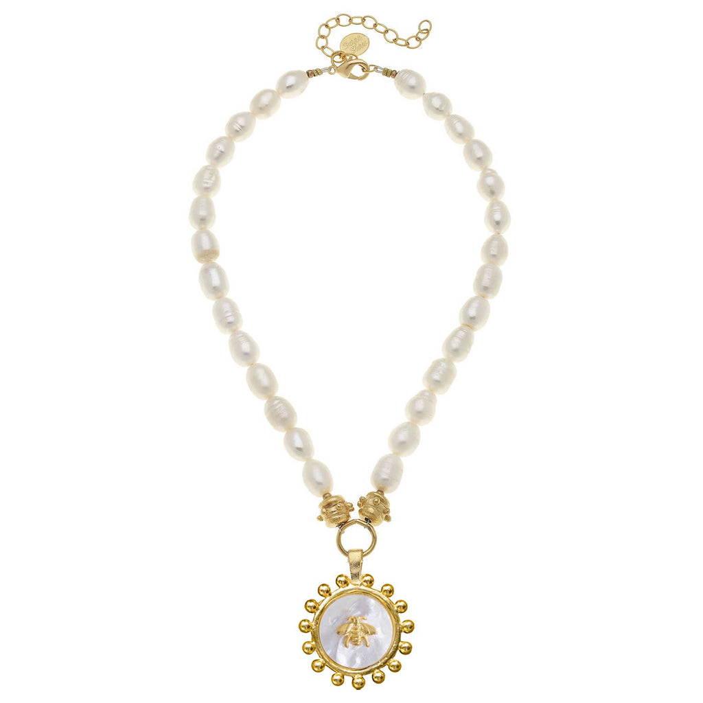 Mother of Pearl Bee Necklace on Pearl