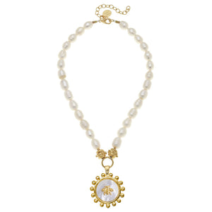 Mother of Pearl Bee Necklace on Pearl