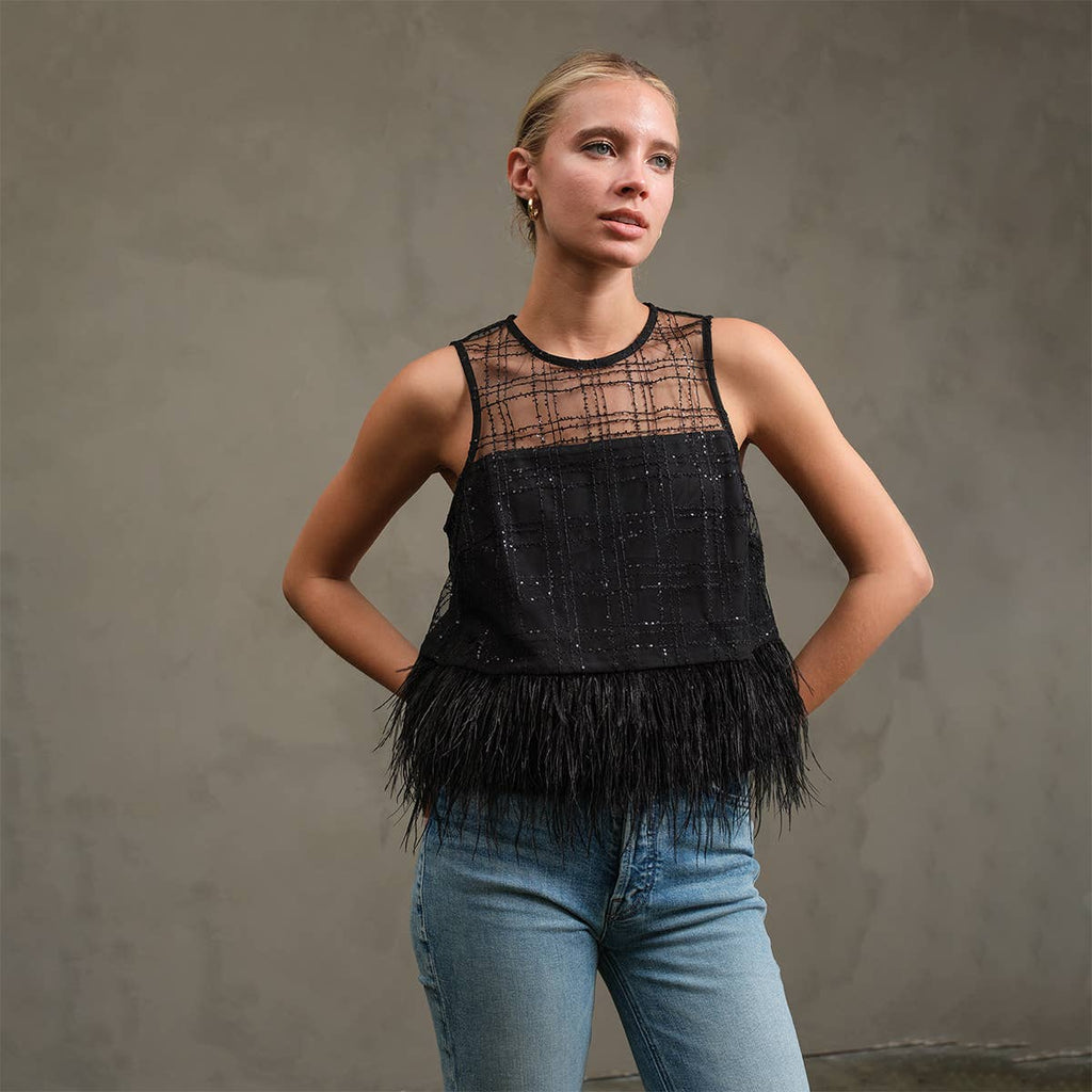 Shania Luxe Grid Feather Top