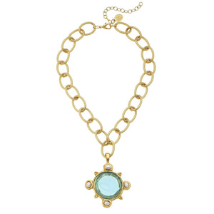 Aqua Venetian Glass Horse & Freshwater Pearl Necklace