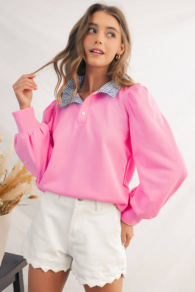 Lena Striped Puff Sleeve Sweatshirt