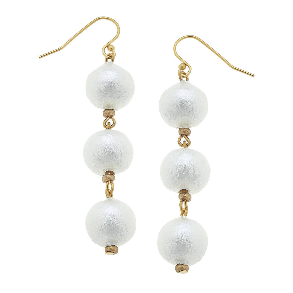 Gold Cotton Pearl Drop Earrings