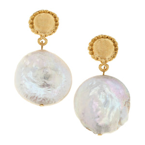 Gold Cab and Large 20mm Genuine Freshwater Coin Pearl Earrin