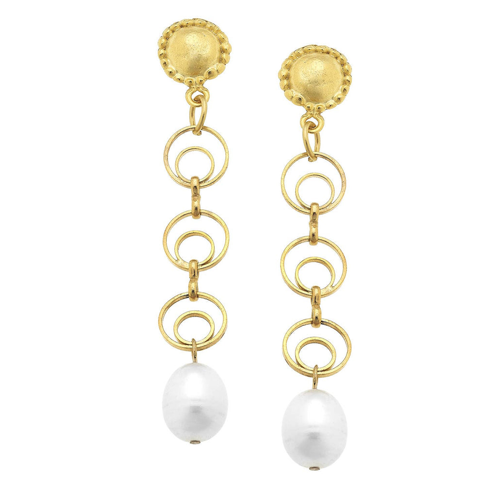 Gold Chain & Pearl Earrings
