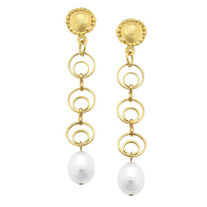 Gold Chain & Pearl Earrings