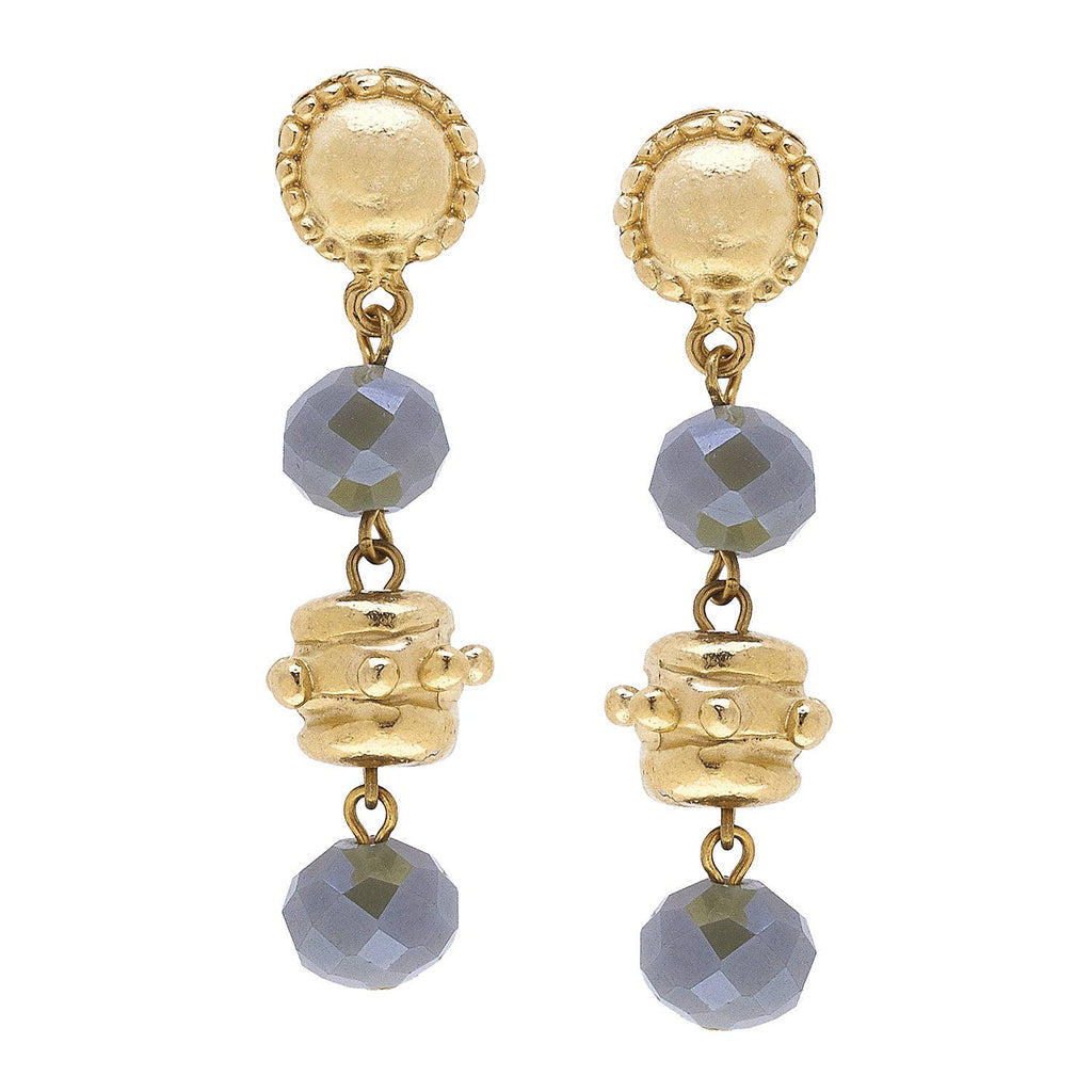 Gold Bead and Labradorite Crystal Earrings