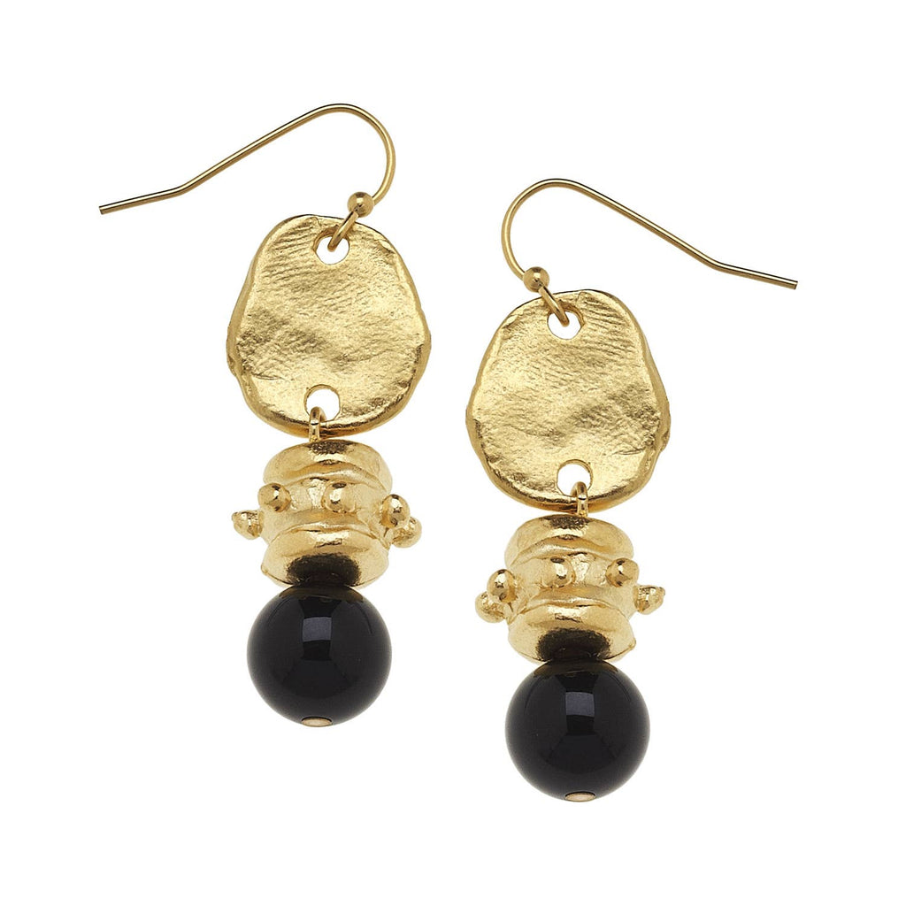 Gold Oval and Black Onyx Earrings