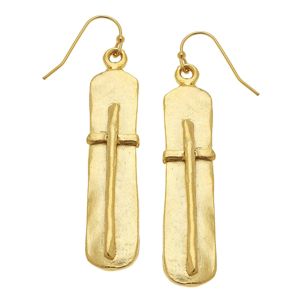 Gold Bar with Cross Earrings