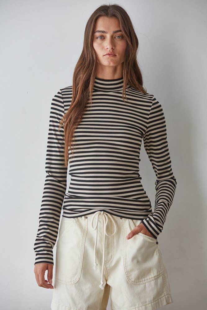 Zella Striped Mock Neck Top