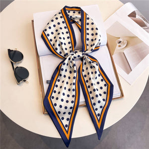 Narrow Silk Scarf in Navy/Polka Dot