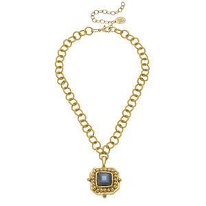 Gold Chain Necklace with Labradorite Crystal Pendant