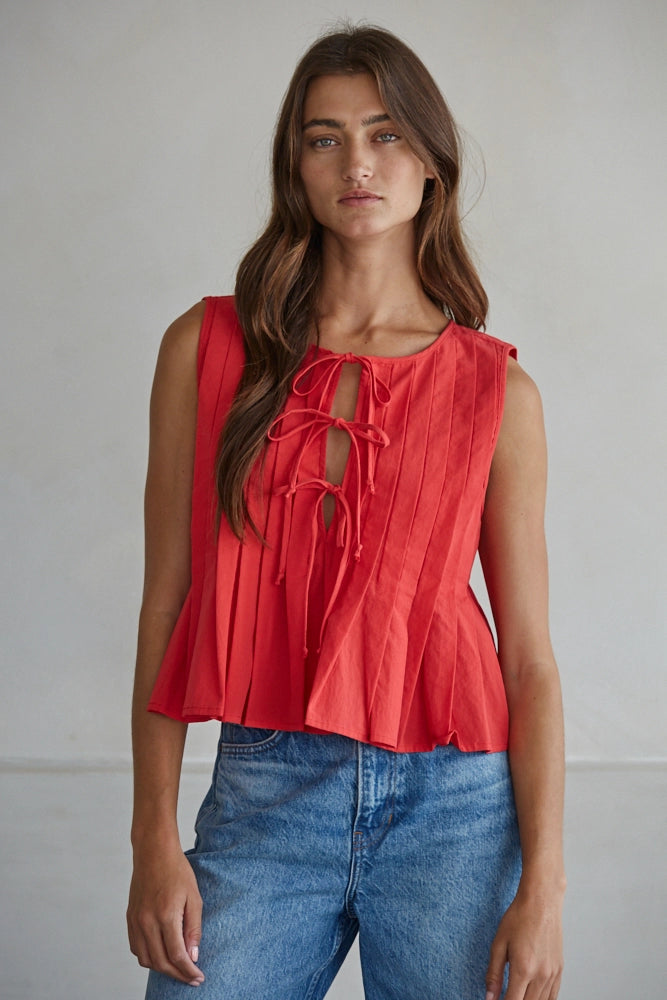 Ember Woven Pin Tuck Top