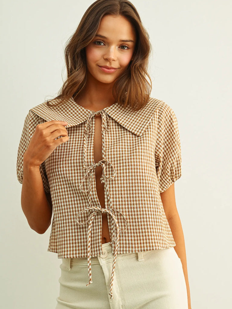 Bowie Gingham Tie Front Top