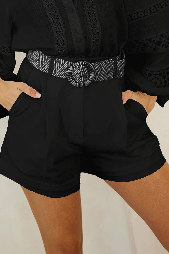 Pleated Cuffed Hem Shorts w/ Belt