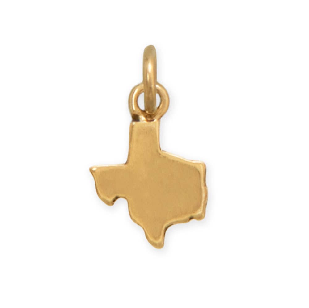 Silver or Gold Small Texas State Charm: Antique Gold Plated