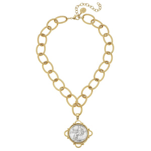 Gold and Silver Italian Coin on Genuine Freshwater Pearl Necklace Copy