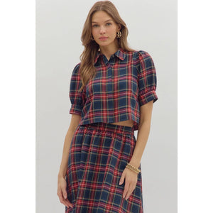 Mae Plaid Cropped Puff Sleeve Top