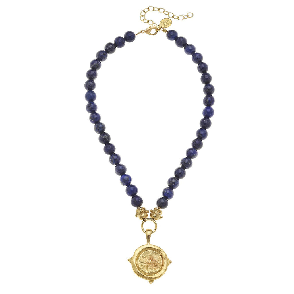 Gold Equestrian on Genuine Lapis Necklace