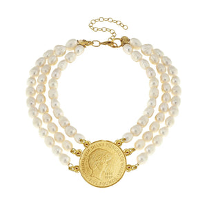 Multi Strand Pearl Princess Diana Coin Necklace