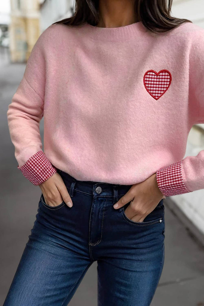 Carissa Plaid Heart Patch Sweater