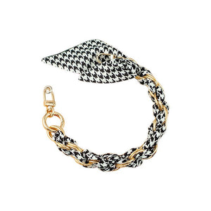 Gold Phone Chain with Scarf Black and White Print