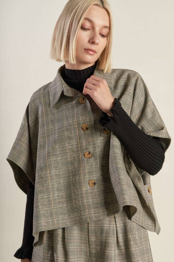 Sybil Plaid Capelet Top