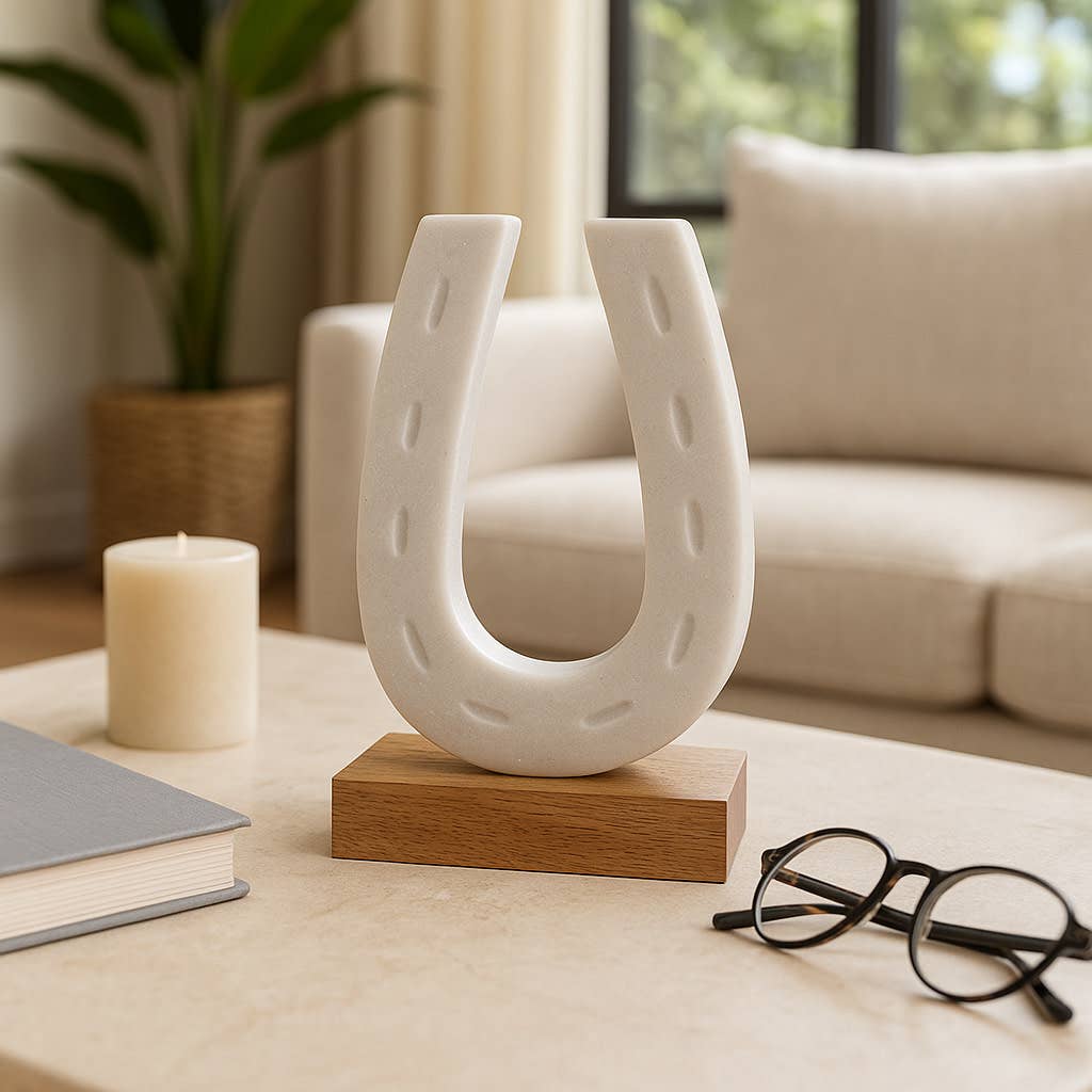 Marble Horseshoe on Wood Base
