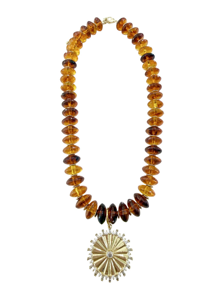 Bodhi Beaded Disc Charm Necklace - Tortoise