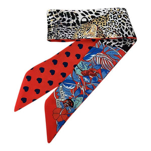 Knotted Red and Animal Print Scarf Necklace