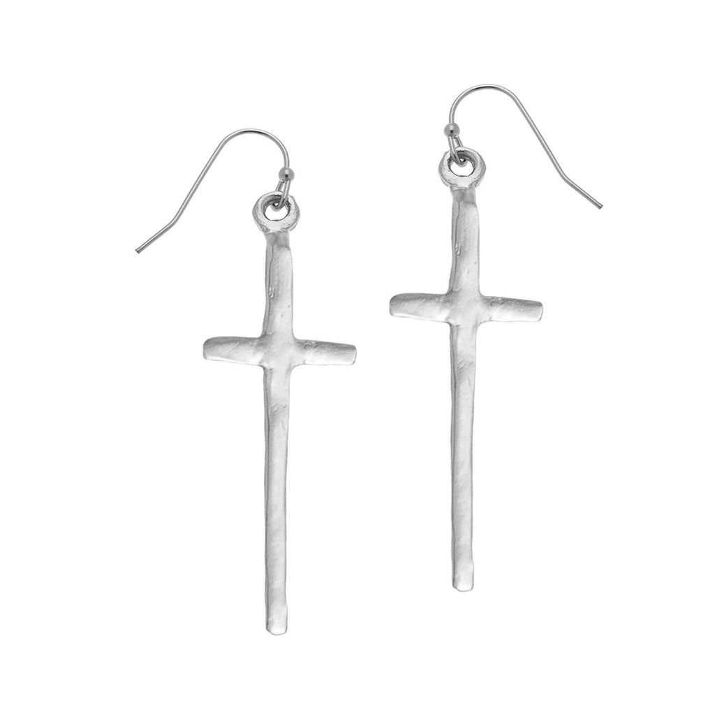 Tall Silver Cross Earrings