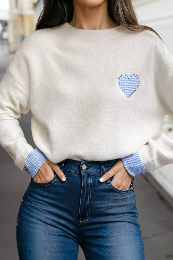 Carissa Plaid Heart Patch Sweater