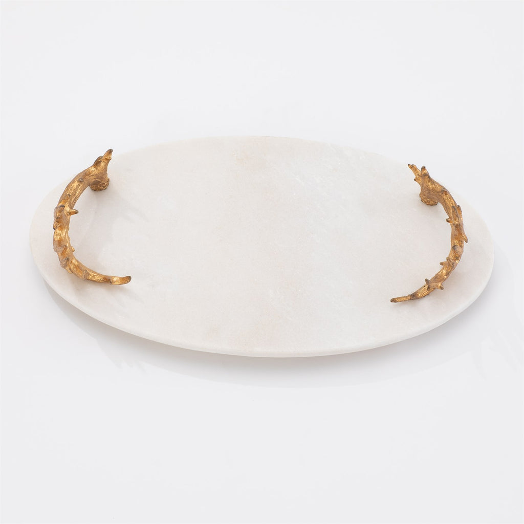 White Marble Platter w/Reindeer Antler Handles