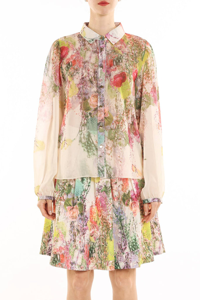 Romantic Floral Printed Chiffon Blouse