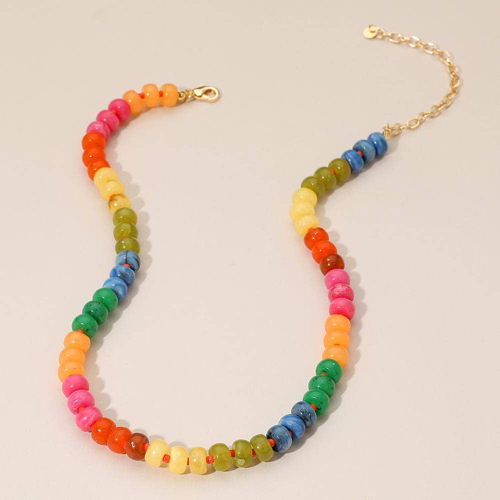 Colorful Round Beaded Necklace: Dark,Gold,Multi