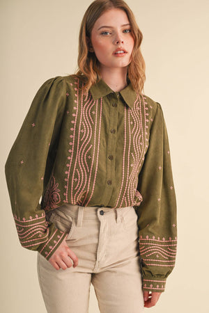 Helena Embroidered Suede Top