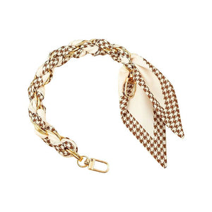 Gold Phone Chain with Scarf Brown Houndstooth
