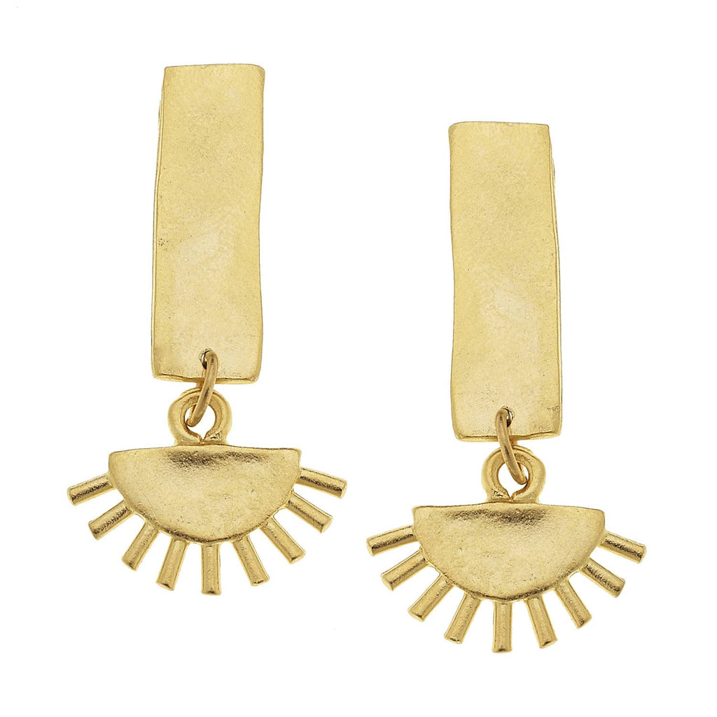 Gold Bar and 1-2 Round Linear Earrings