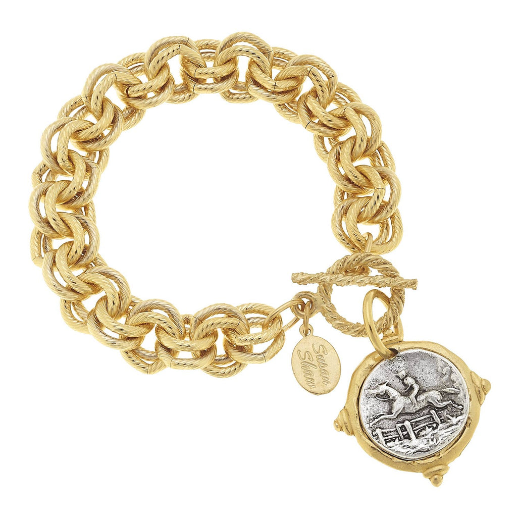 Gold and Silver Italian Intaglio Equestrian Bracelet