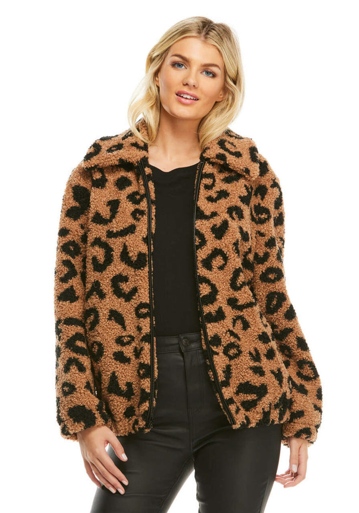 Leopard Faux Fur Teddy Bomber Jacket