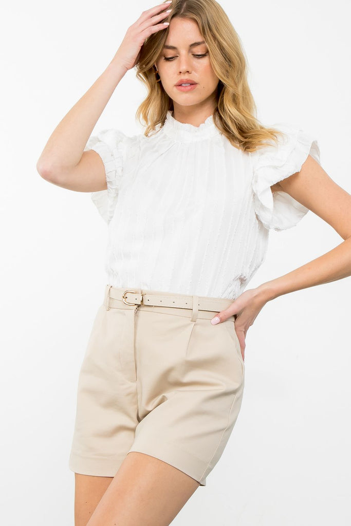 White Flutter Sleeve Top