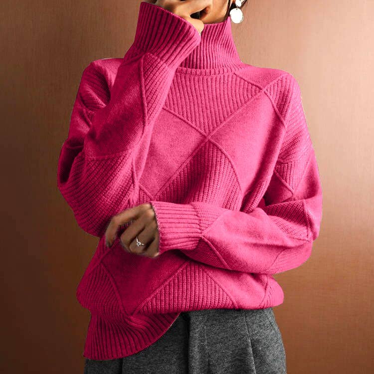 Rose Checked Turtleneck Knit Sweater