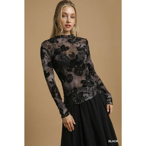 Aurora Floral Mesh Velvet Top