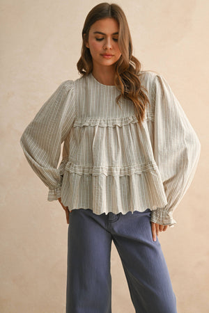 Gwyneth Striped Ruffle Detail Blousae