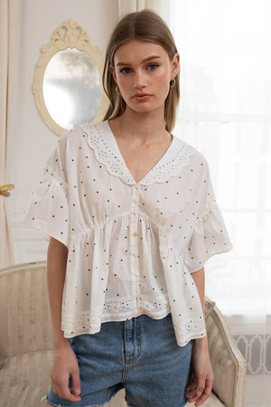 Taylor Polka Dot Eyelet Blouse