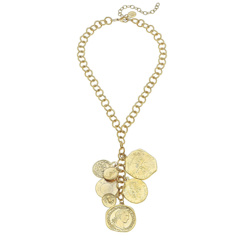 Gold Multi Coin Y Necklace