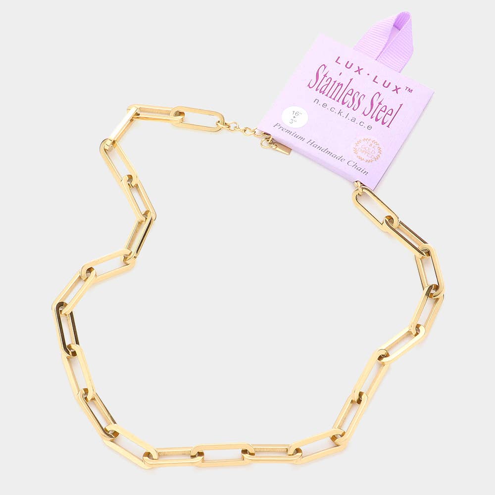 18K Gold Dipped Stainless Steel Premium Handmade Chain Necklace: Gold