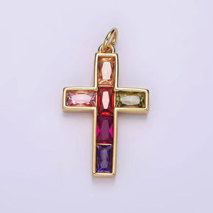 14K Gold Filled Multicolor Cross Charm