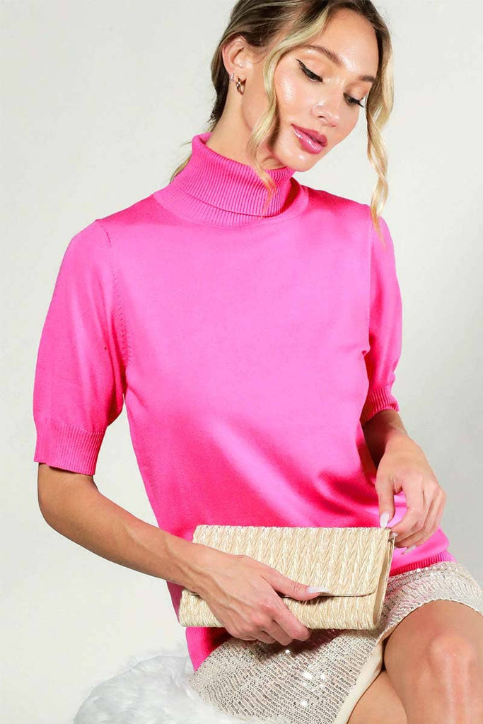 Pink Short Sleeve Turtle Neck