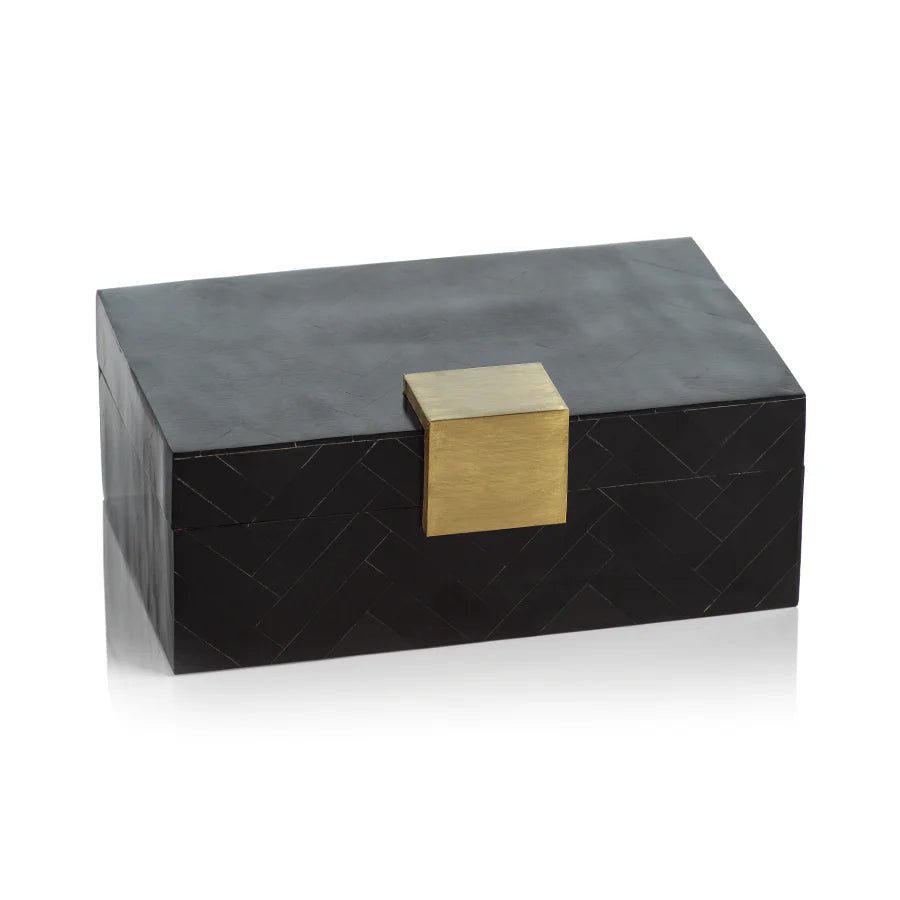 Cape Verde Black Resin Chevron Inlaid Box W/ Brass Trim