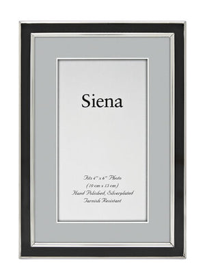 Narrow Enameled Siena Silverplate Frame, Black with Silver